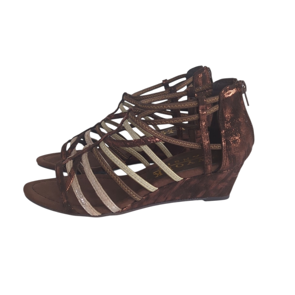 NY Transit Impressed Again Strappy Wedge Sandals 7W Bronze Multi